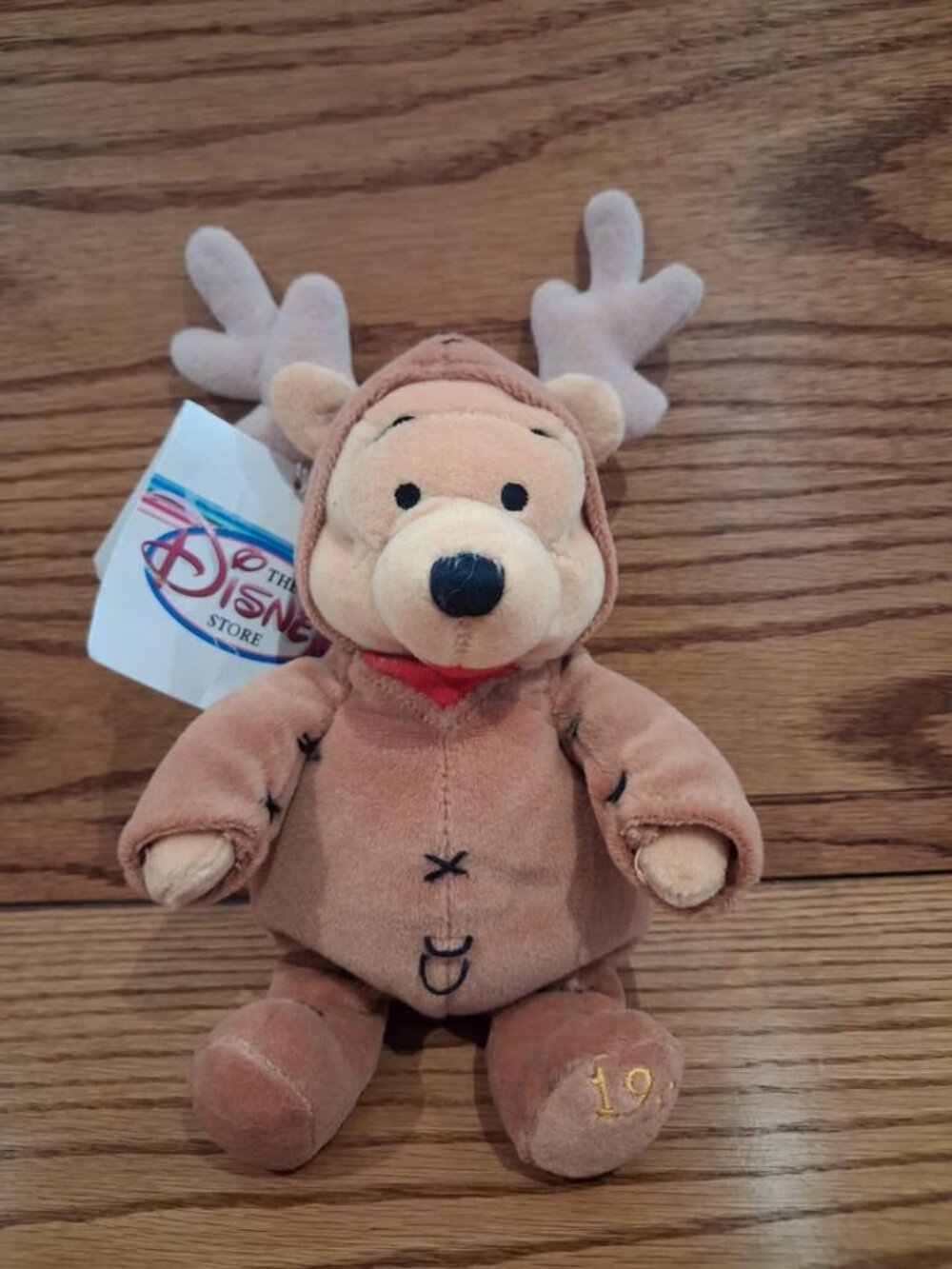Vintage Disney Store Winnie The Pooh 8" Mini Reindeer Pooh Plush Stuffed Animal